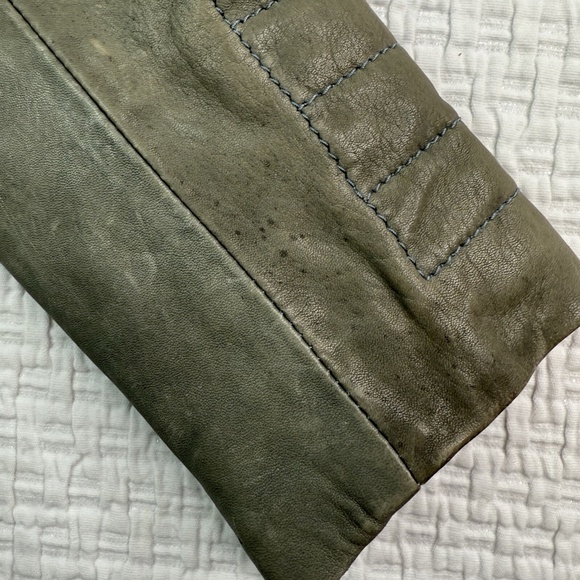 AllSaints Leather Sail Biker Moto Jacket Green Women's Size US 6 NWT Distressed - Picture 13 of 14